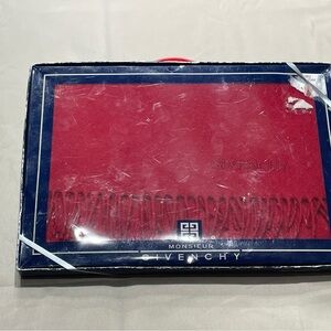 Givenchy Red and Brown Fringed Wool Scarfs